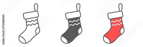 Christmas sock icon, decor and new year, festive stocking sign, vector graphics, a linear pattern on a white background. editable stroke