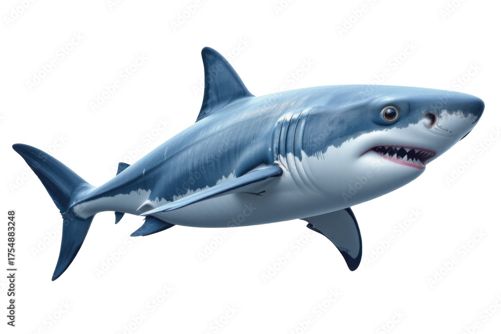 Naklejka premium Realistic inflatable shark toy with detailed features, menacing teeth, and lifelike design emphasizing marine creature replica for aquatic themes