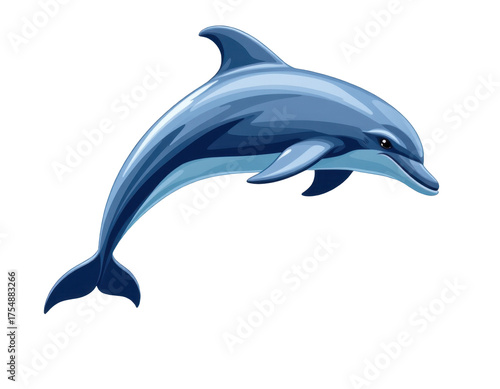 Realistic Blue Dolphin Jumping Out of Water with Smooth Body and Playful Expression in Marine Environment Illustration for Aquatic Life and Ocean Creatures