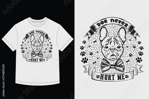 French Bulldog with Bowtie T-Shirt Graphic Dog Never Hurt Me Quote