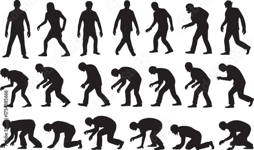 Collection of silhouettes depicting various stages of zombie movement and poses