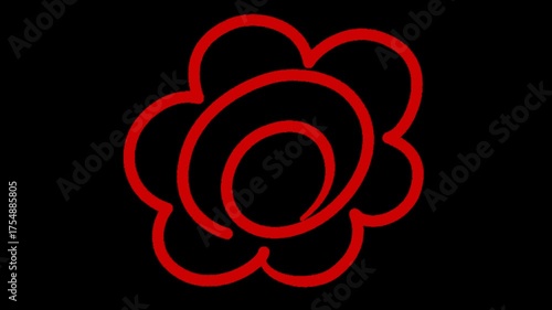 赤い線で花丸を描画するアニメーション
