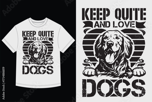 Keep Quite and Love Dogs Golden Retriever T-Shirt Design Vector