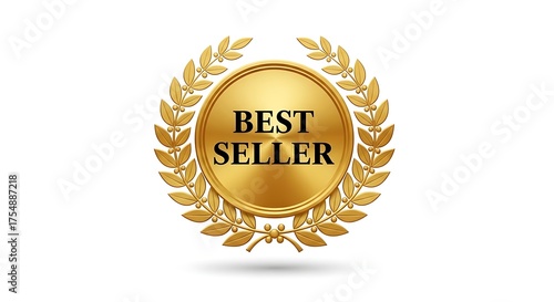 Golden best seller award emblem isolated on white background