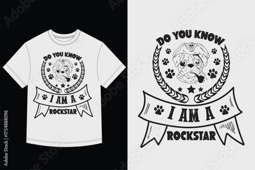 Pirate Pug Dog T-Shirt Graphic with I Am A Rockstar Quote and Eyepatch