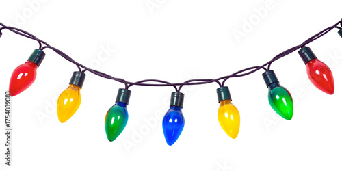 Brightly colored christmas string lights twinkling with festive holiday cheer isolated on transparent background