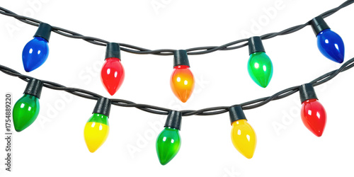 Brightly colored christmas string lights illuminate festive holiday celebrations brightly lit isolated on transparent background
