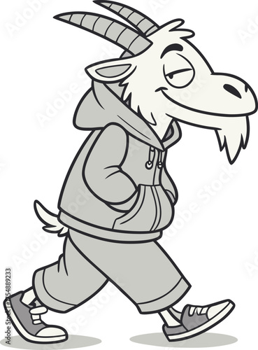 Cool Goat Character Walking in Streetwear