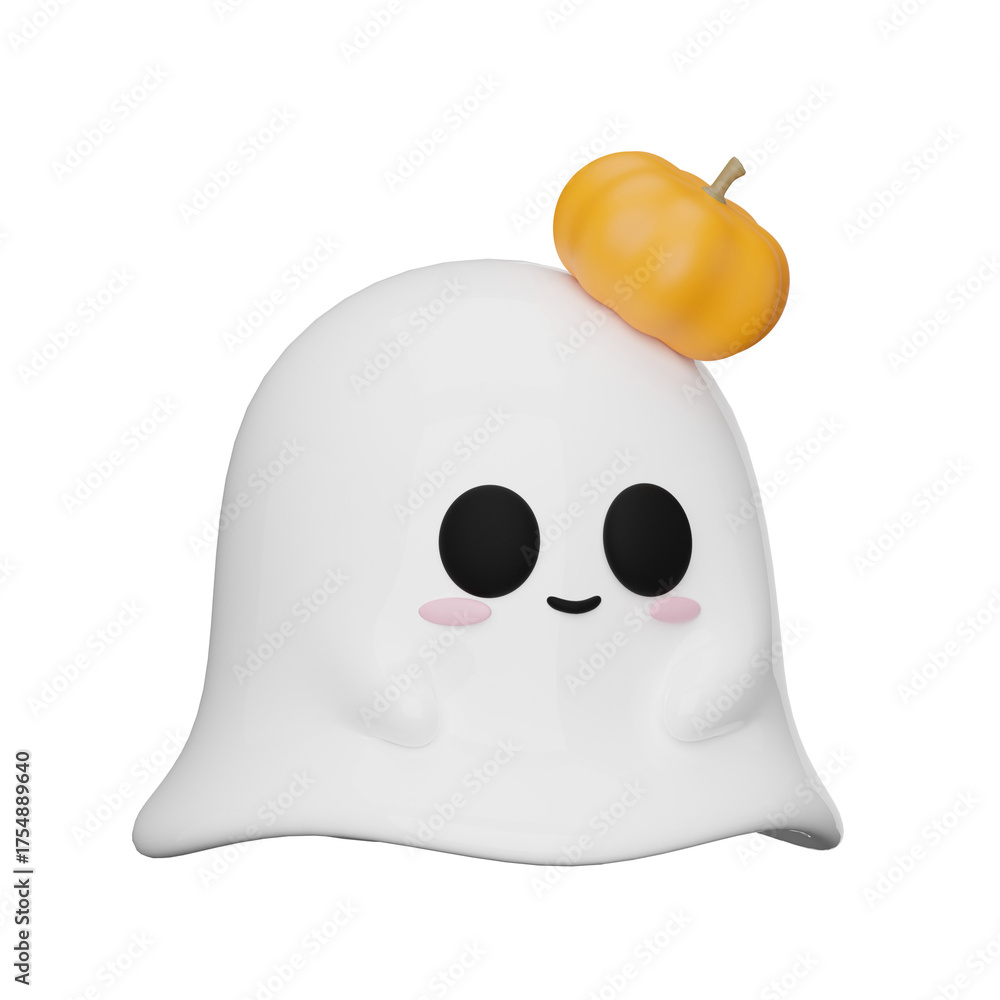 Fototapeta premium Cute 3D Ghost with Pumpkin Hat Halloween Illustration