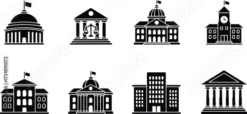 Simple government building illustration vector in black and white ideal for logos and icons