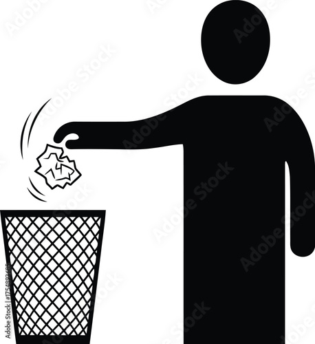 Person tossing crumpled paper into waste bin recycling concept vector