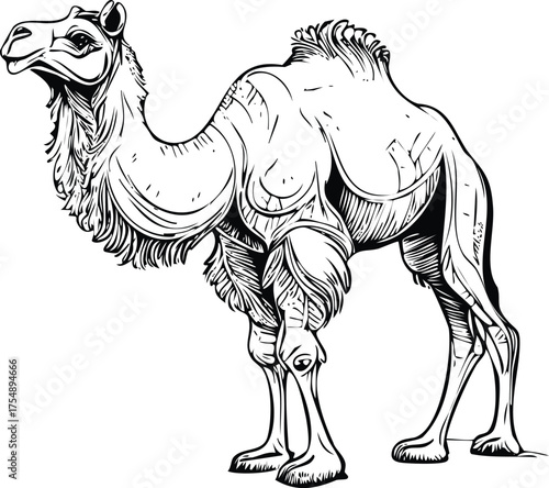 Desert Dweller: Detailed Dromedary Camel Engraving