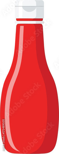 Bright red ketchup bottle clean vector illustration food condiment vector