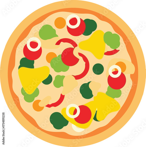 Vibrant overhead view of delicious pepperoni and vegetable pizza ready to eat vector