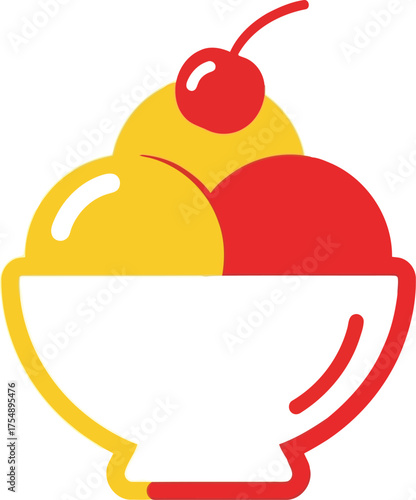 Summer delight yellow red ice cream sundae with cherry vector