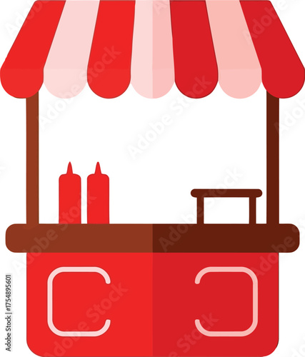 Vibrant red food stall booth with ketchup and mustard vector