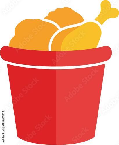 Crispy fried chicken bucket fast food meal delicious dinner vector