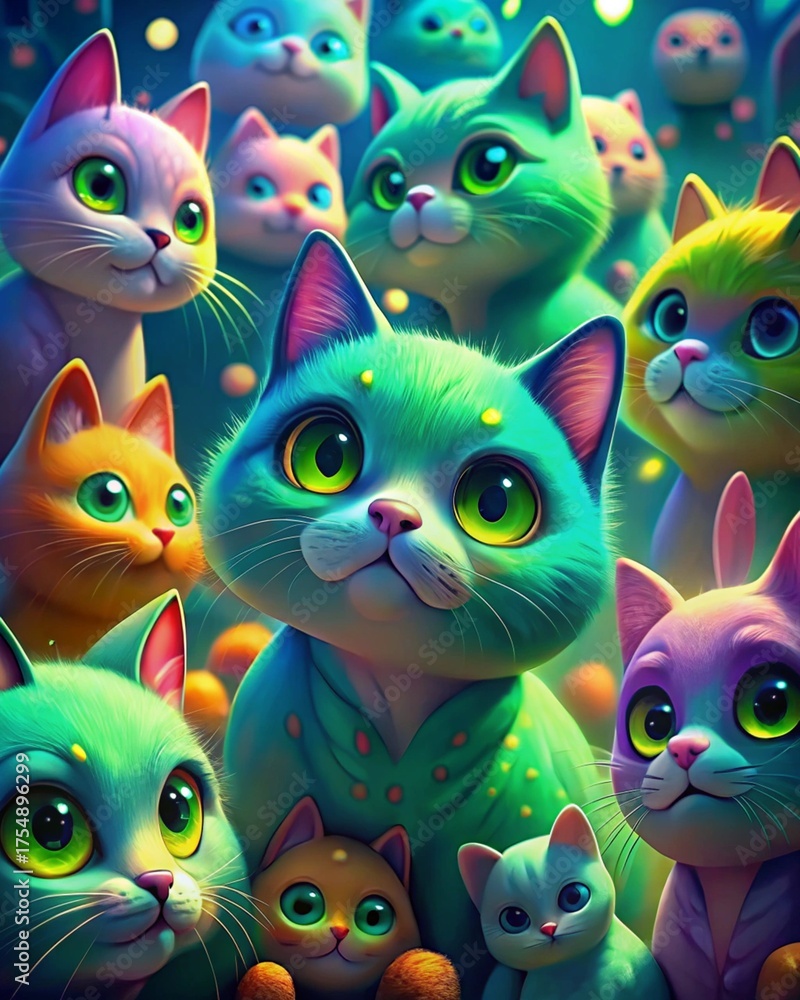 Fototapeta premium Cartoon Cat Illustration Cute Cat Artwork