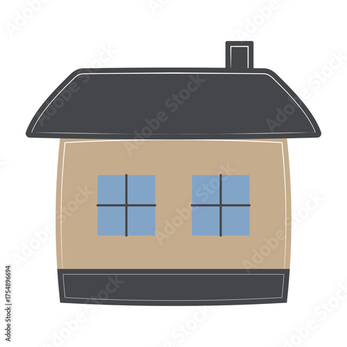 A cute modern Scandinavian beige house with a gray roof on a white background. The creator of the map.