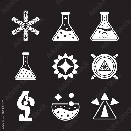 Mystical ancient alchemy symbols mosaic pattern for esoteric occult science and magic rituals