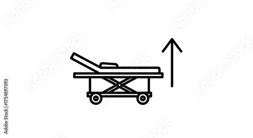 Adjustable hospital stretcher with upward arrow icon.