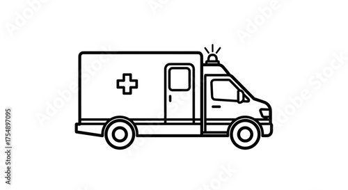Ambulance vehicle line art illustration.