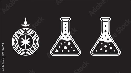 Mysterious alchemy symbols geometric design ancient science symbols mosaic style