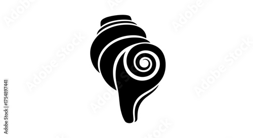 Black and White Stylized Conch Shell Icon on a Clean Background.