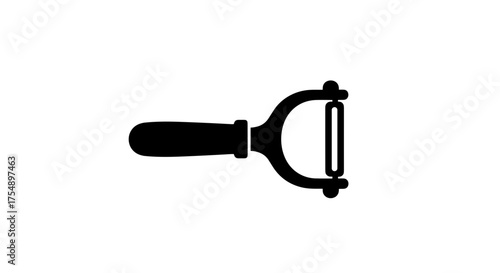 Black and White Vegetable Peeler Illustration on White Background.