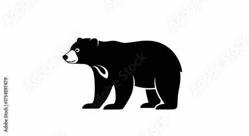 Black Bear Silhouette Standing Side View.