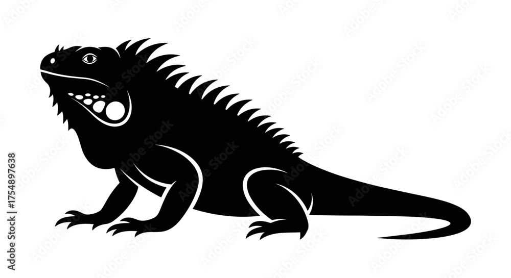 Fototapeta premium Black Iguana Silhouette A Striking Reptilian Profile.