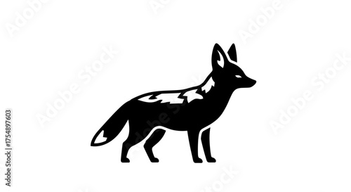 Black Fox Silhouette on White Background.