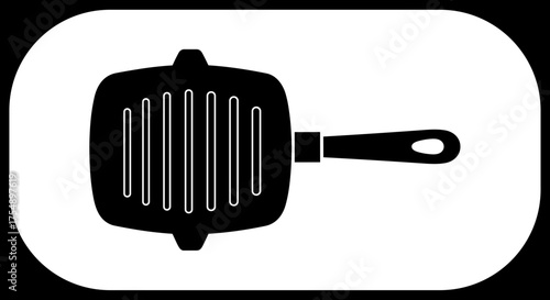 Black grill pan kitchen utensil vector icon illustration.