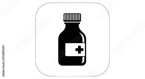 Black medicine bottle icon with a medical cross symbol.