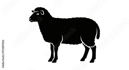 Black Sheep Silhouette Isolated on White Background.