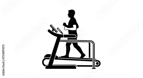 Black silhouette icon of a man running on a treadmill.