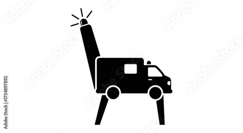 Black silhouette icon of a military missile launcher truck.