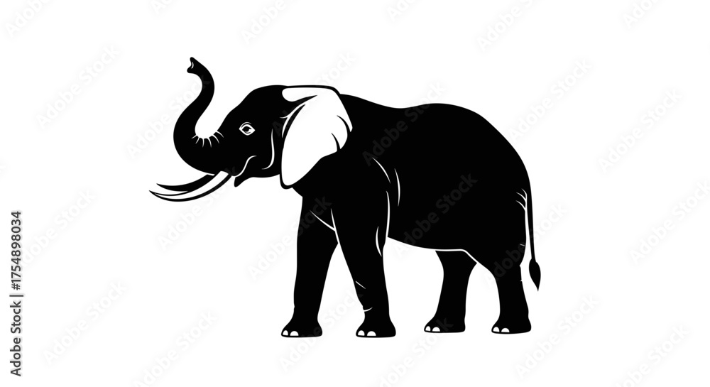 Obraz premium Black silhouette of a majestic elephant standing proud.