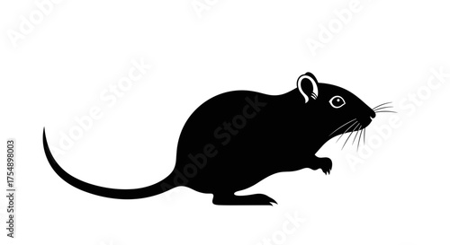 Black Silhouette of a Gerbil on a White Background.