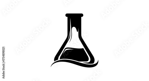 Black Silhouette of a Laboratory Flask with Liquid.