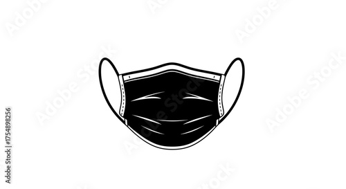 Black surgical face mask illustration isolated on white background.