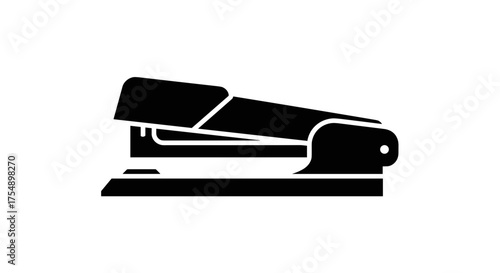 Black Stapler Silhouette on White Background Office Supply.