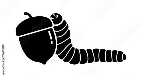 Cute caterpillar eating an acorn illustration.