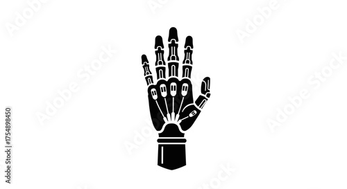 Detailed black and white illustration of a robotic hand.