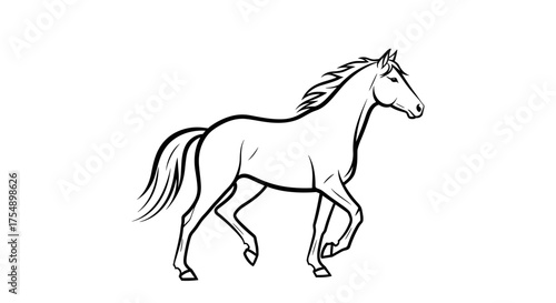Elegant Horse Line Art Illustration on White Background.