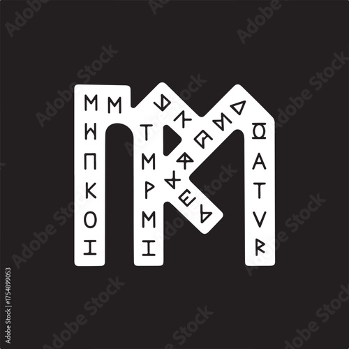 Abstract runic alphabet maze pattern minimalist geometric design ancient symbols