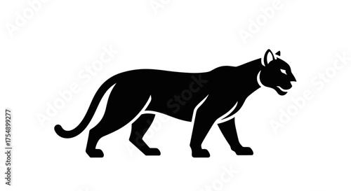 Majestic Black Panther Silhouette Walking Gracefully on White Background.