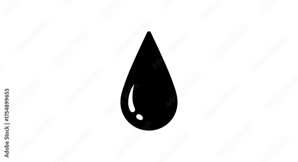 Fototapeta premium Minimalist black ink drop symbol on a plain background.