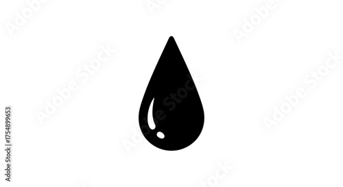 Minimalist black ink drop symbol on a plain background.