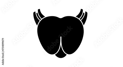 Minimalist black silhouette of a heart with devil horns.